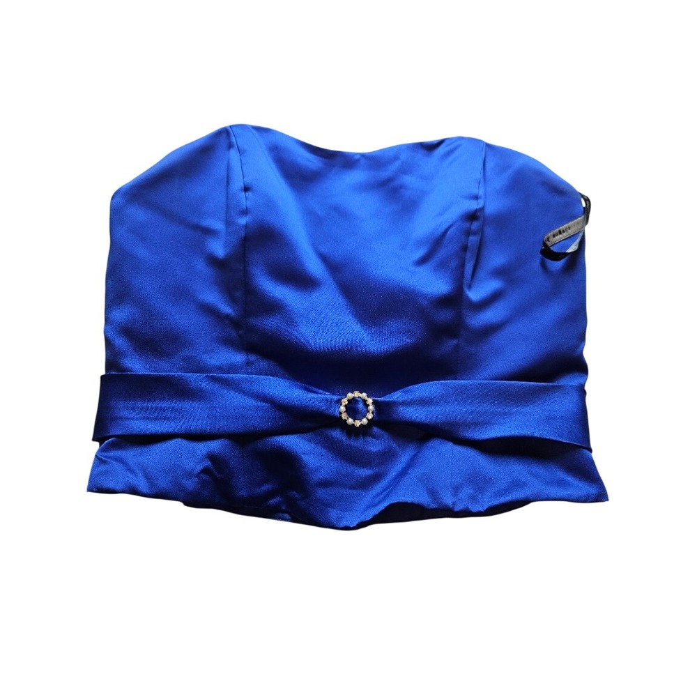 Royal Blue Satin Strapless Corset Top Rhinestone Buckle Sweetheart Neckline